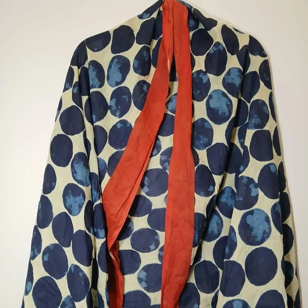 Womens long blue red polka dot scarf or beach cover cooling cotton lightweight